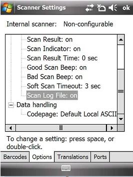 Criar um arquivo de log do scanner e exibir caracteres Unicode especiais
