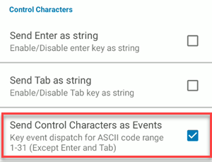 DataWedge: Sending Control Characters (SEND CHAR)