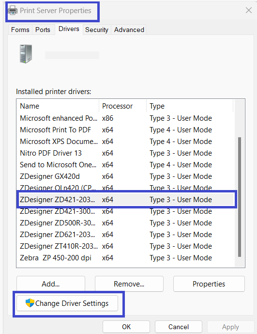 Windows 11 コンピュータでのプリンタ ドライバ設定のロックまたは無効化