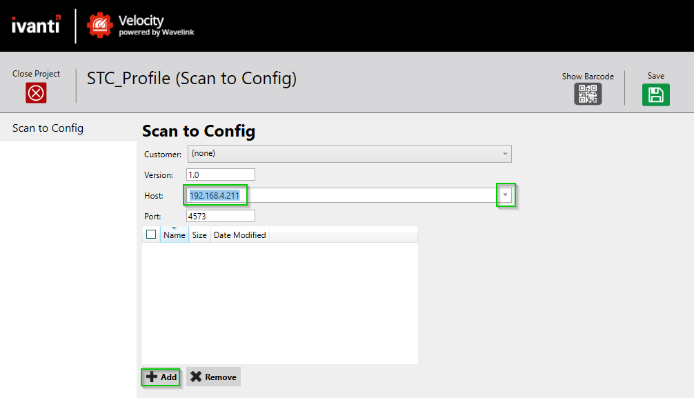 Velocity: distribuisci il profilo utilizzando Scan to Config