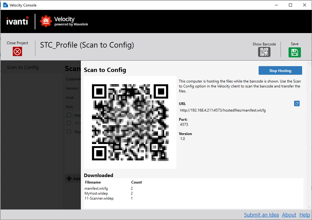 Velocity: implantar perfil usando Scan to Config
