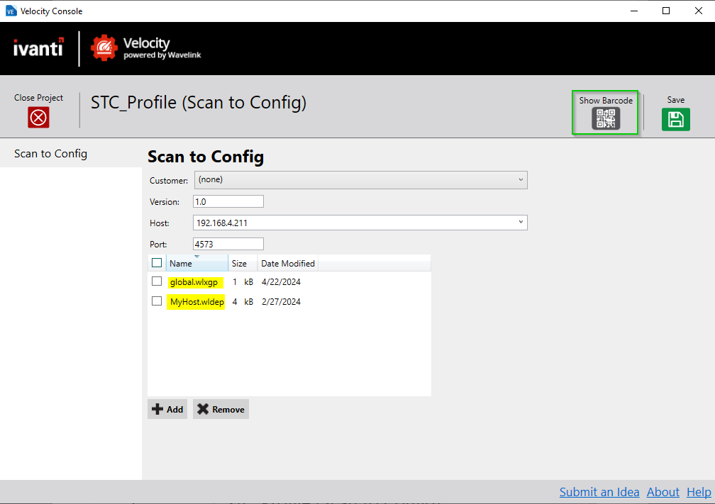 Velocity: implantar perfil usando Scan to Config
