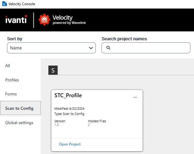 Velocity: implantar perfil usando Scan to Config