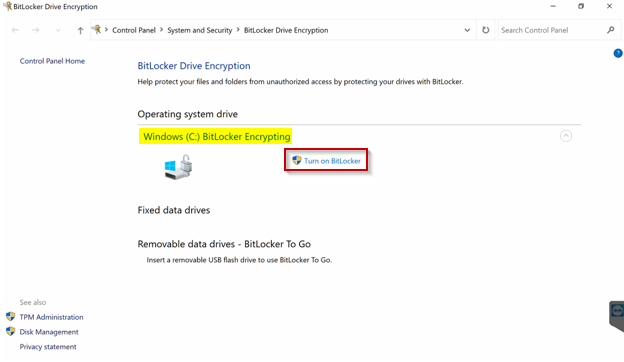ET51/ET56 Windows 10 LTSC: Drive Showing Down as BitLocker Encrypted Sisk