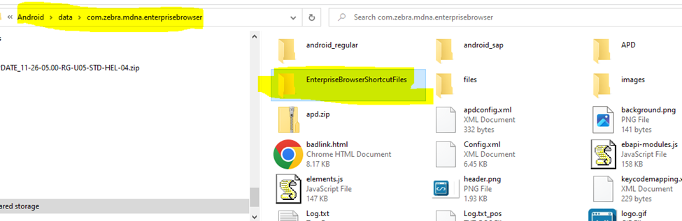 Enterprise Browser and EHS Shortcuts Link on Display