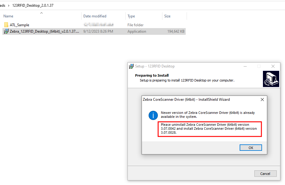 123Проблема установки RFID Desktop: версия драйвера Zebra CoreScanner