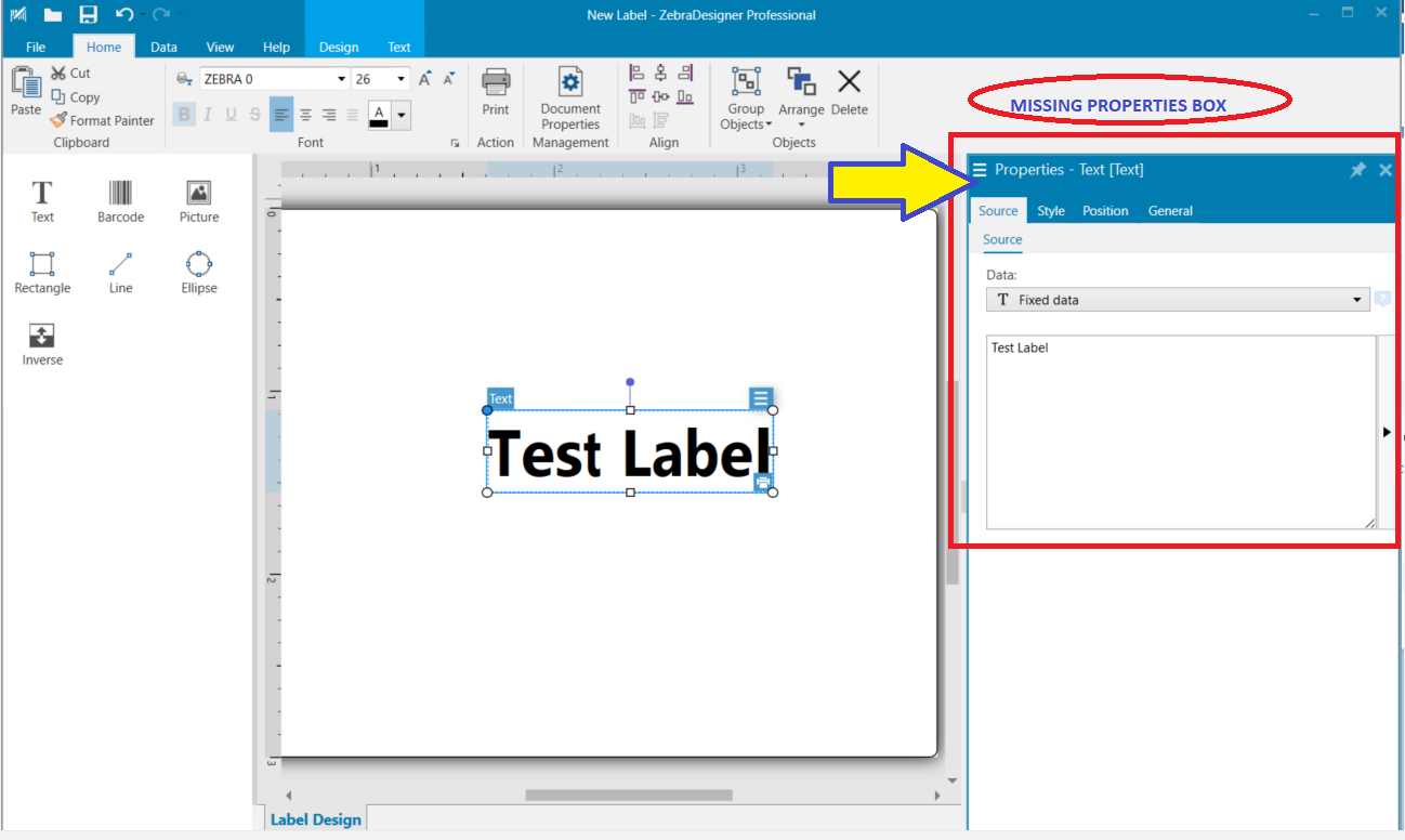 ○・*LF*・◯ページ ZebraDesigner 3: Properties Box is Missing in the Window