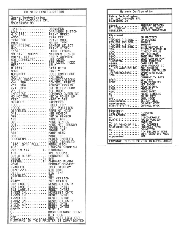 ネネ様確認ページ ZD400/ZD600 Series: Print Printer and Network Configuration Reports