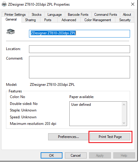 TASSRRY様確認ページ Print Windows Test Label and Printer Configuration Label Using
