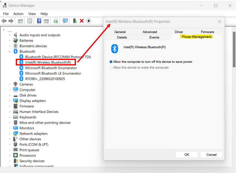 Disable Bluetooth Power Management