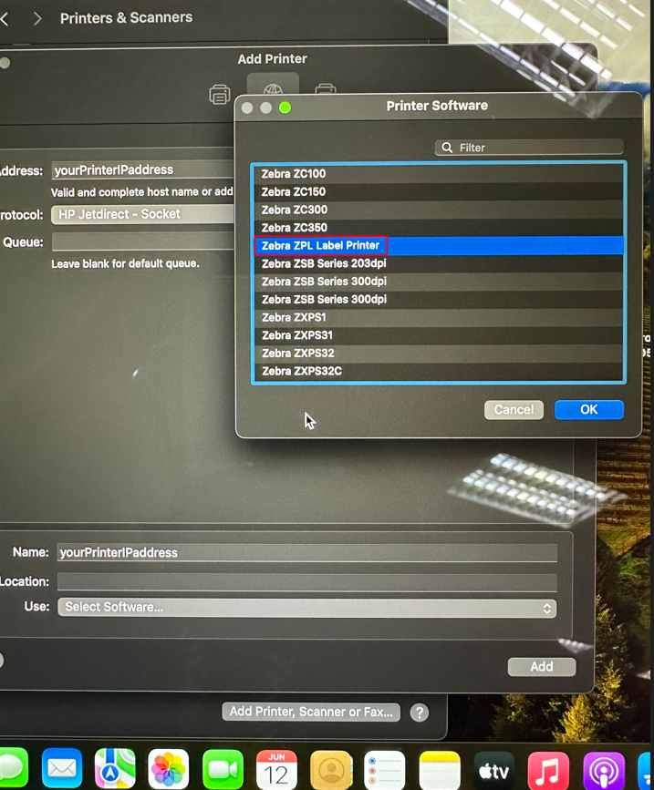 CUPS 로 이동하지 않고 Apple Mac OS 에 네트워크 Zebra 프린터 설치