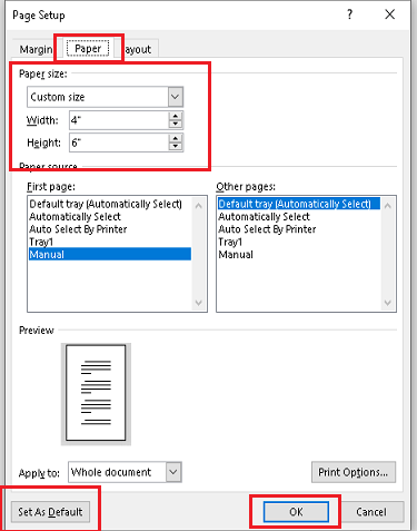 MS Word'den yazdırma