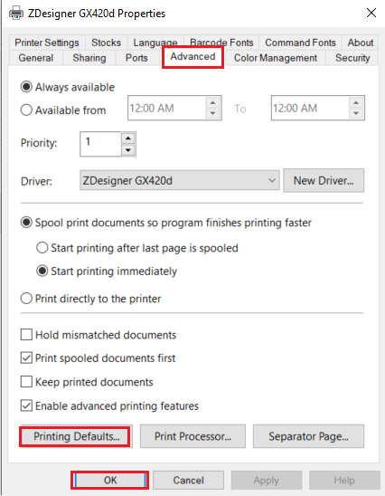 Configurar ou modificar as configurações básicas do driver