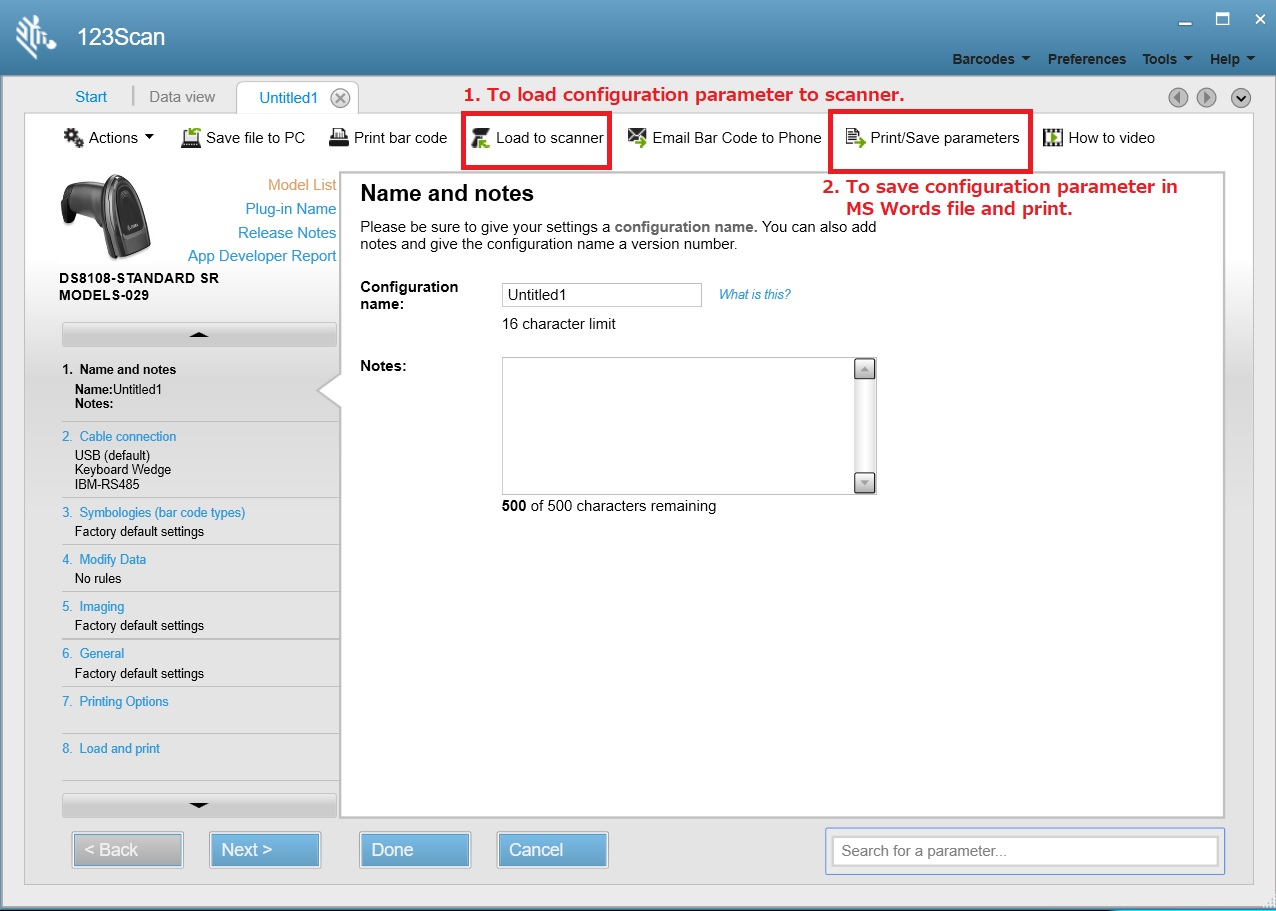 Save Configuration Parameter of Scanner Using 123Scan Utility