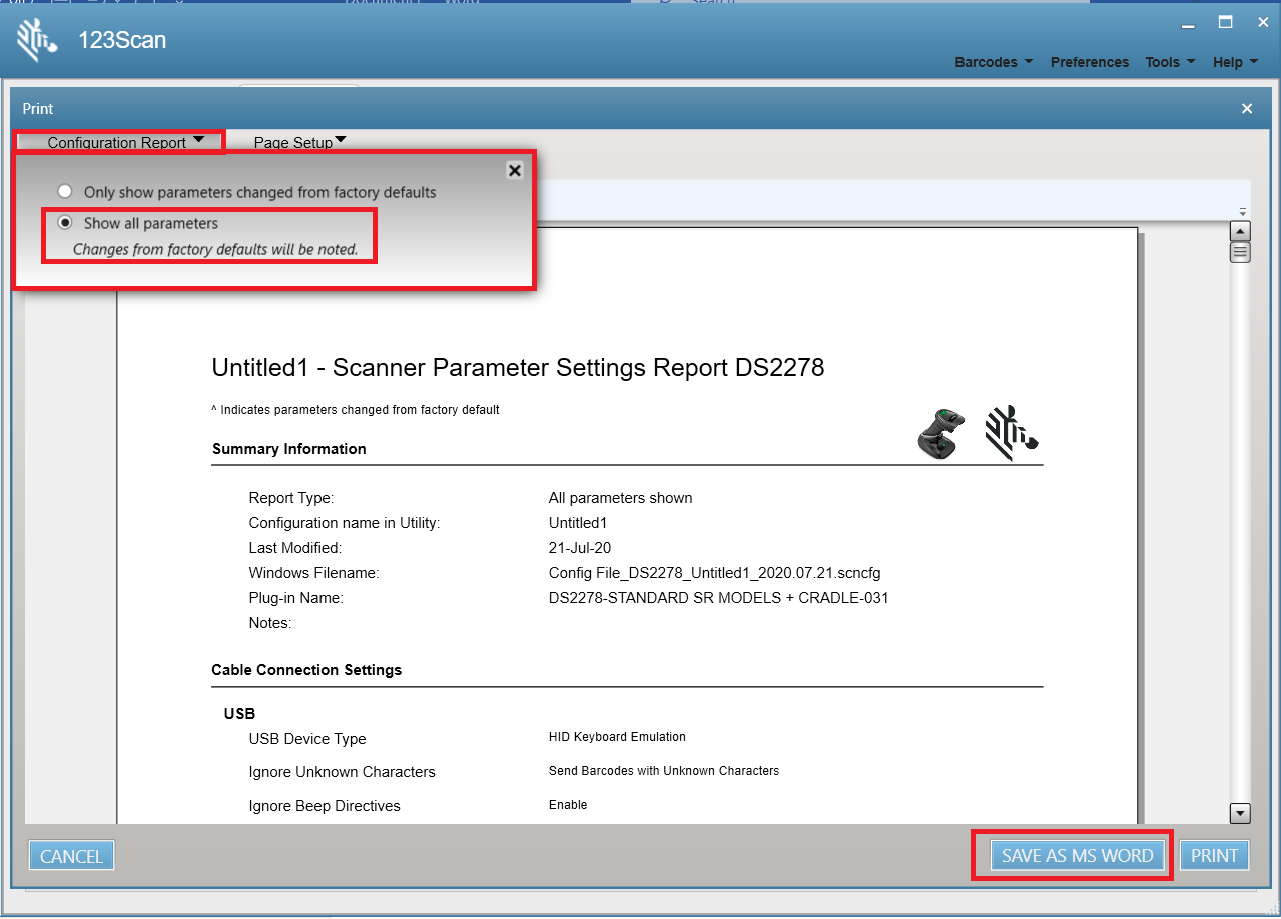 Salve o parâmetro de configuração do scanner usando o utilitário 123Scan