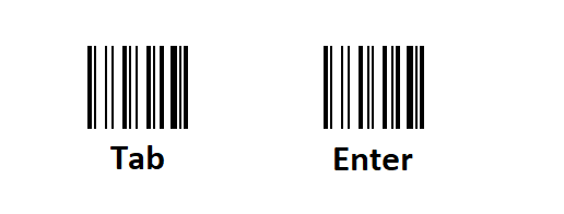 Enter 또는 Tab 키가 있는 바코드