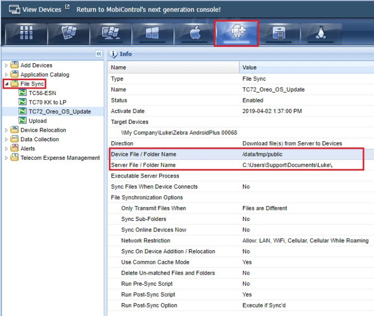 OS Update (Single Package) Using SOTI MobiControl Mxconfig Script