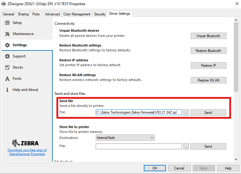 Erro ao atualizar o firmware da impressora usando a opção Enviar