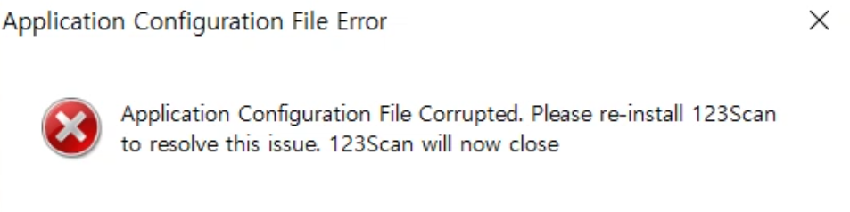 Error de 123Scan: archivo de configuración de la aplicación dañado ...