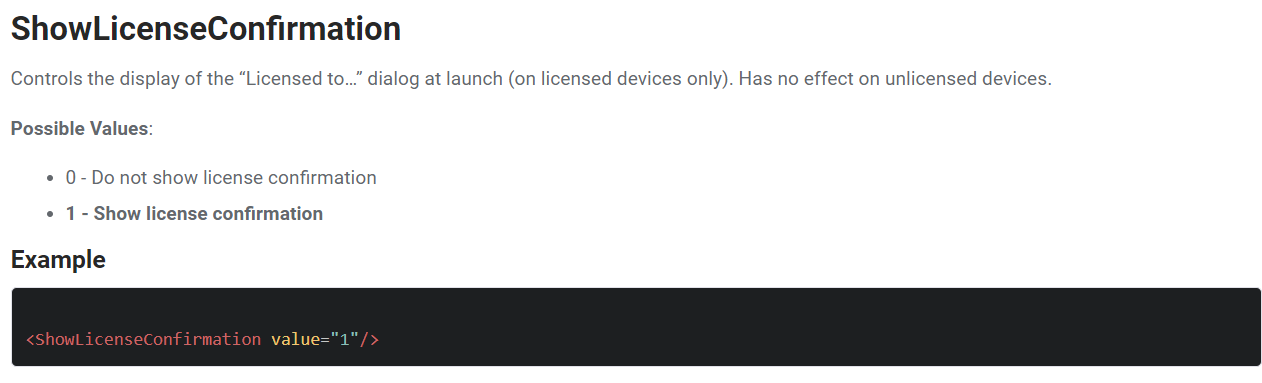 Hide Enterprise Browser License Confirmation Page