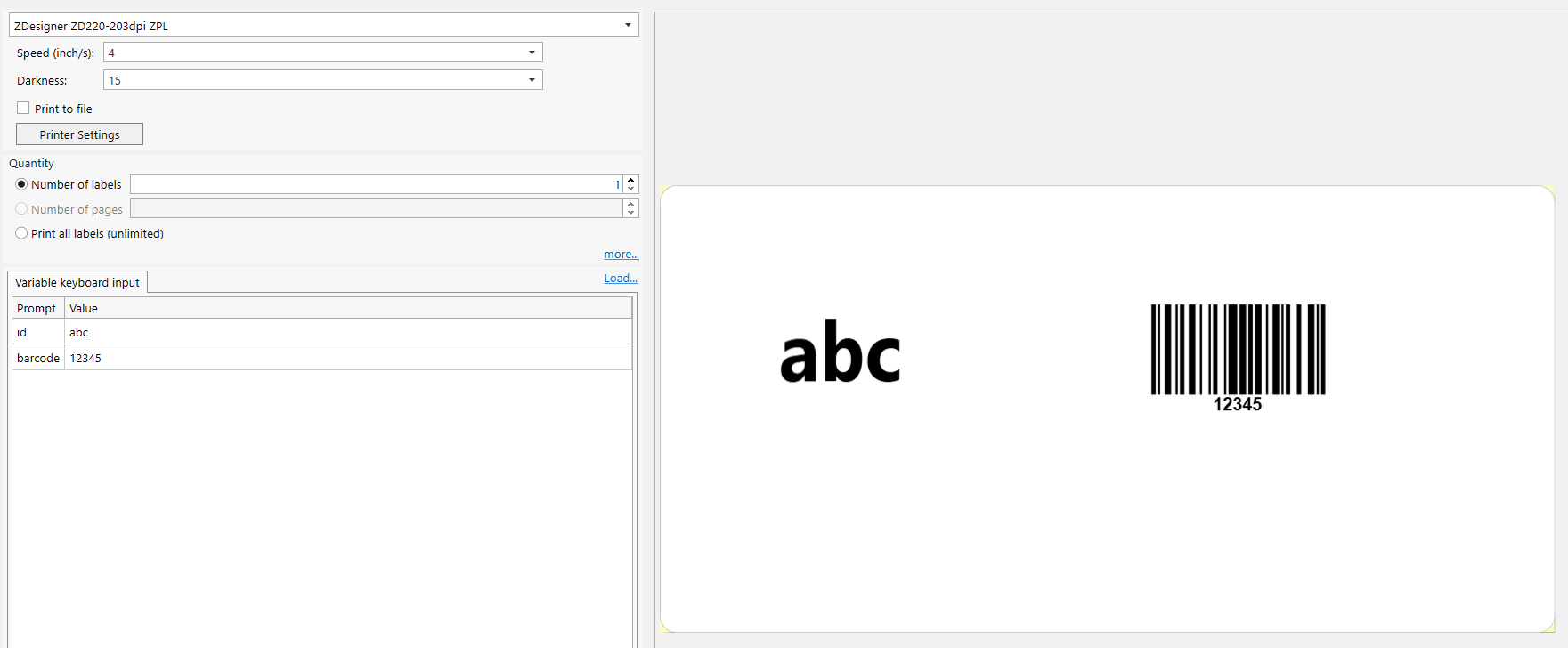 Using the Load Option to Fill Variable Inputs on the ZebraDesigner