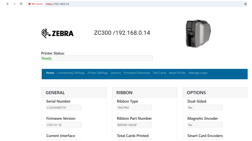 Changing Web Interface from HTTP to HTTPS on ZC Series Card Printers
