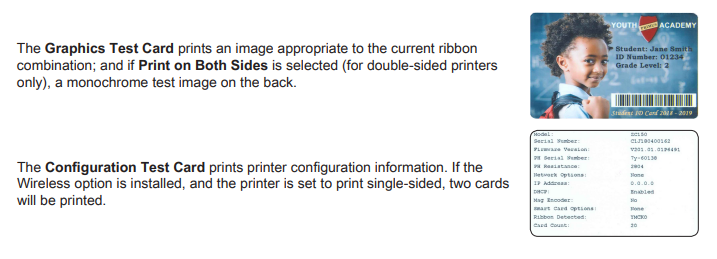 Printing a Test Card on a ZC100/300 Series Card Printer