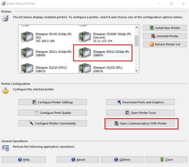 Zebra Setup Utility を使用してプリンタが PDF Direct をサポートしているかどうかを確認する