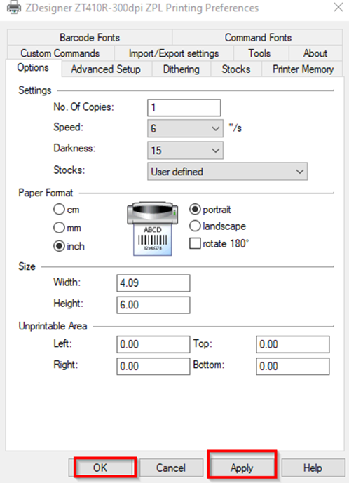 Einstellen von Dunkelheit und Geschwindigkeit mit ZDesigner Driver V5