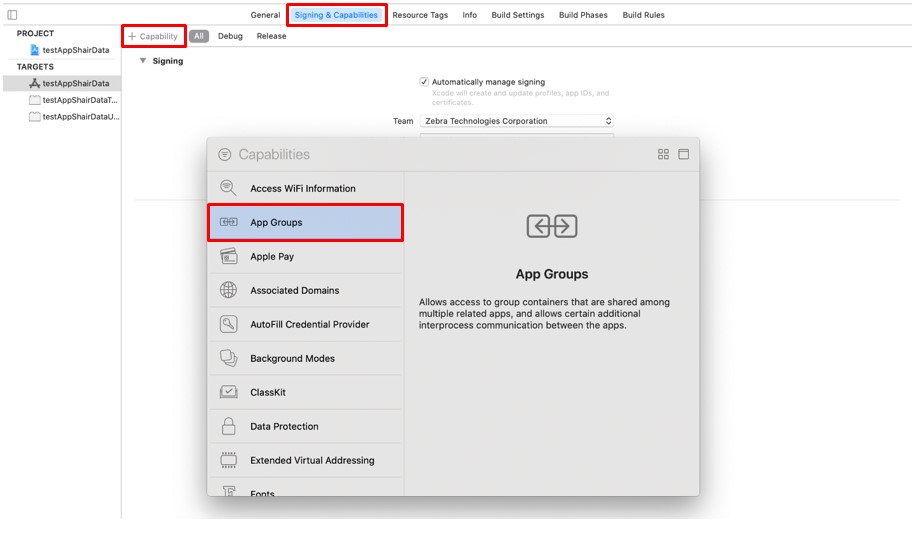 두 Zebra iOS 애플리케이션 간에 데이터 공유