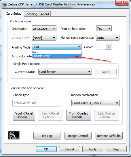 Setting Zebra Card Printer to Only Encode and Not Print