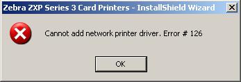 Error de instalación del controlador Ethernet ZXP 1 y ZXP 3 126 y 1797