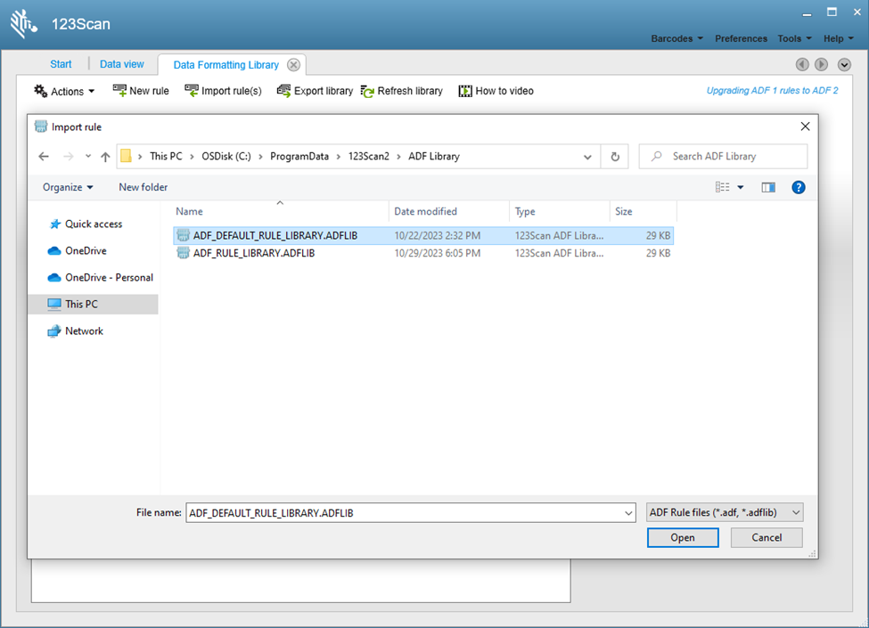 123Scan의 ADF(Advanced Data Formatting) 규칙 교육