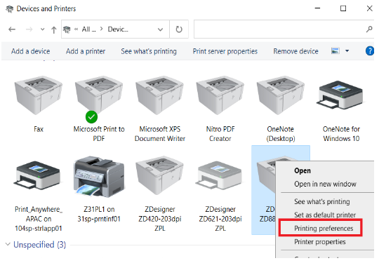 Set the Printing Density and Speed of the ZD888 Printer in the V10