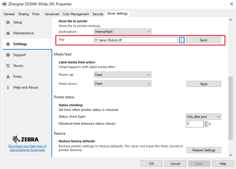 TASSRRY様確認ページ Store Files to Printer with ZDesigner Driver V8 or V10