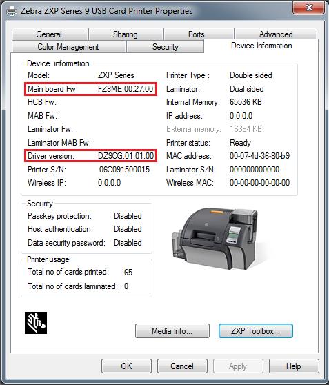 Verificando a versão do driver e do firmware para impressoras de