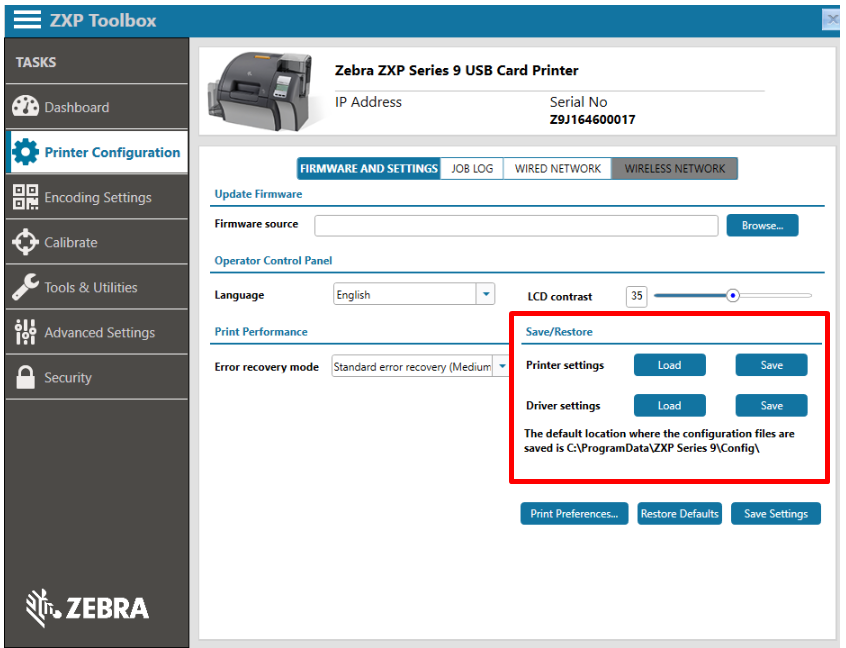 Salvar e restaurar a configuração do driver da impressora na