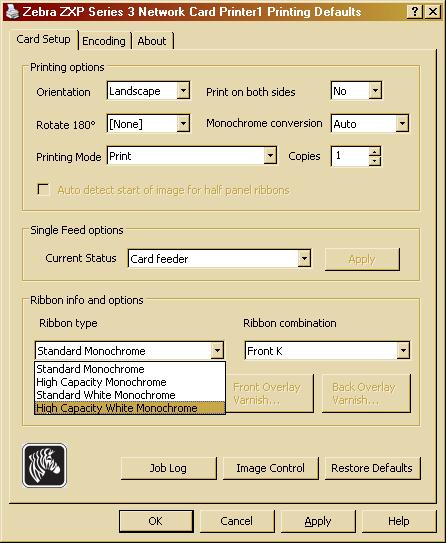 Printing with Untagged White or Black Monochrome Ribbon on a ZXP 3