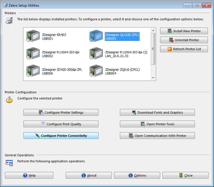 Выбор и назначение IP-адреса с помощью Zebra Setup Utilities (ZSU)