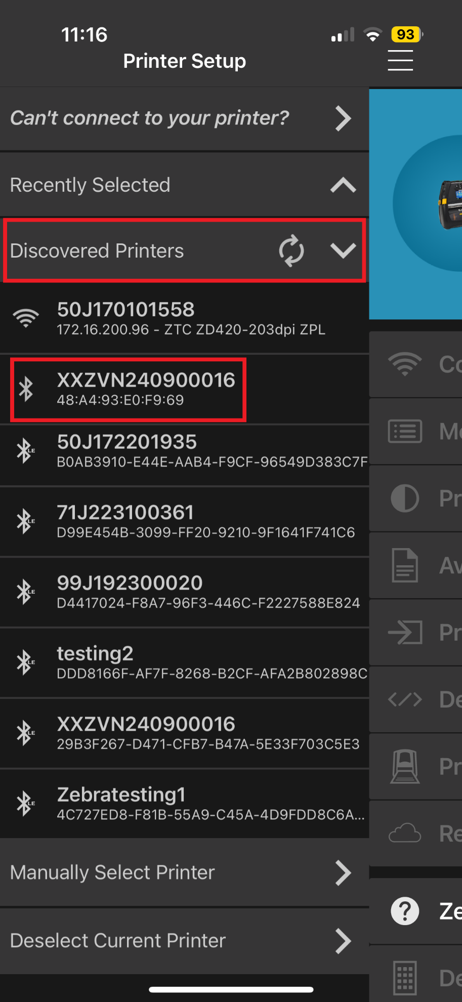 Android/iOS 기기용 Zebra Printer Setup Utility 앱을 사용하여 Bluetooth 구성, 어둡기 ...