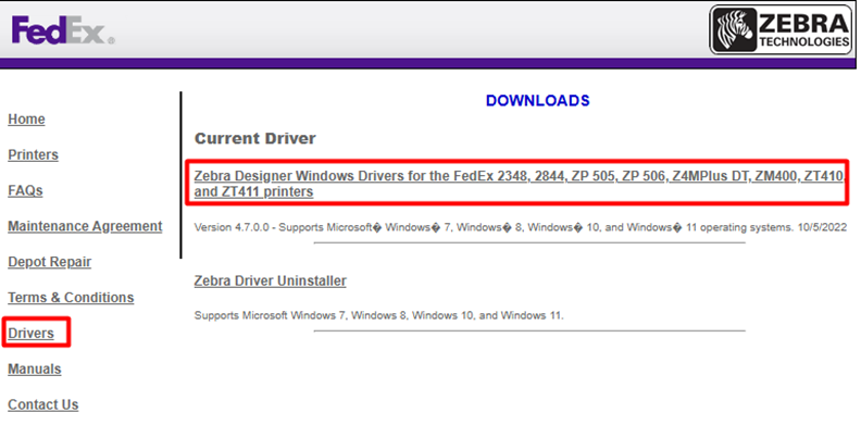 Windows PCにZebra ZP505またはZP506プリンタードライバーを