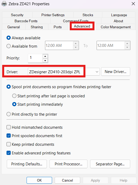 Limitação de largura de impressão para driver de impressora Zebra