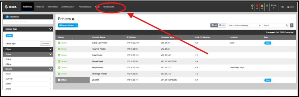 리소스 옵션을 사용하여 Printer Profile Manager Enterprise(PPME)에서 ZPL 보내기.