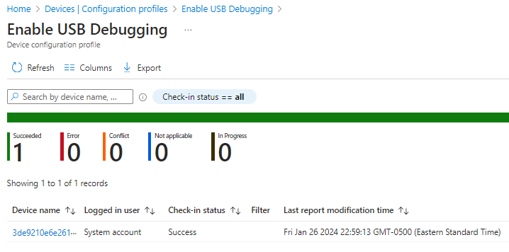 Abilitare il debug USB (Opzioni sviluppatore) tramite Microsoft Intune