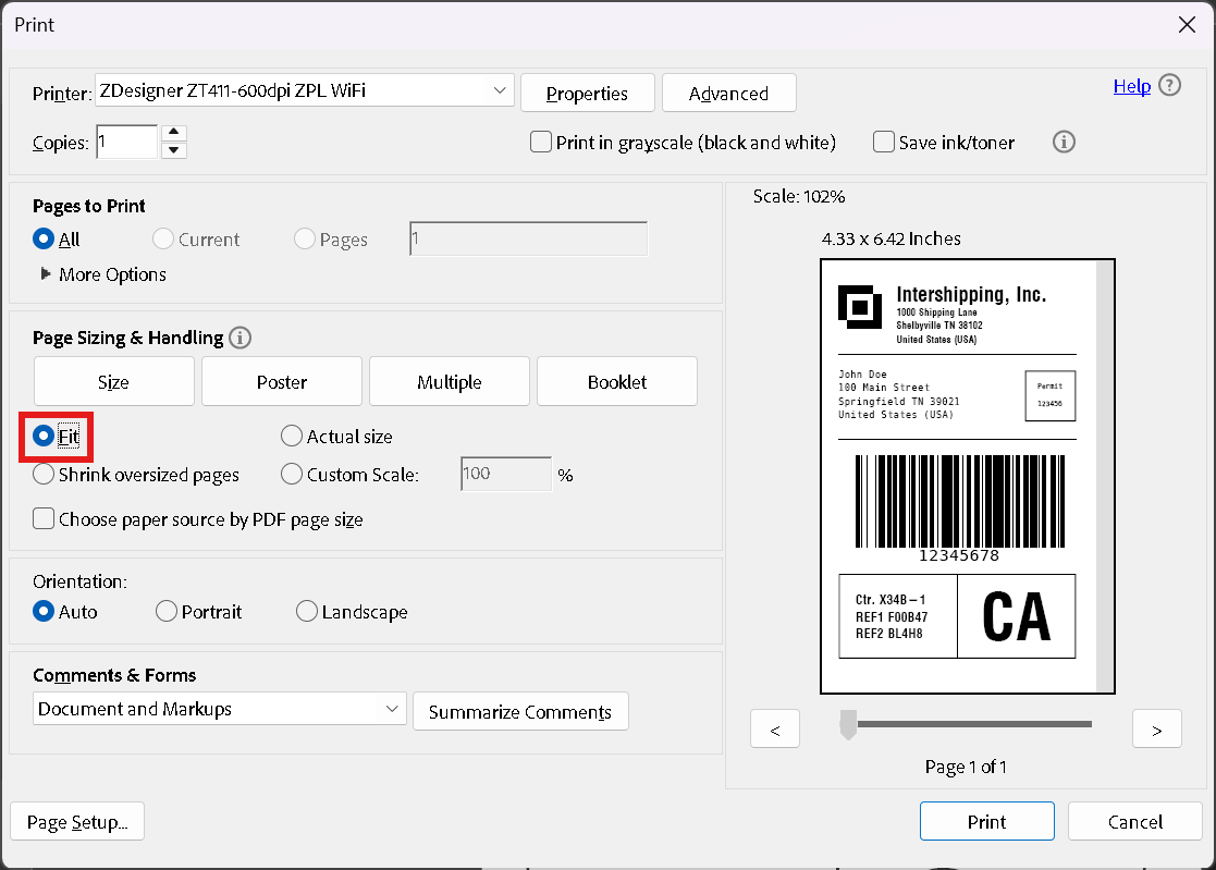 ZDesigner ドライバーを使用して PDF ファイルを印刷する