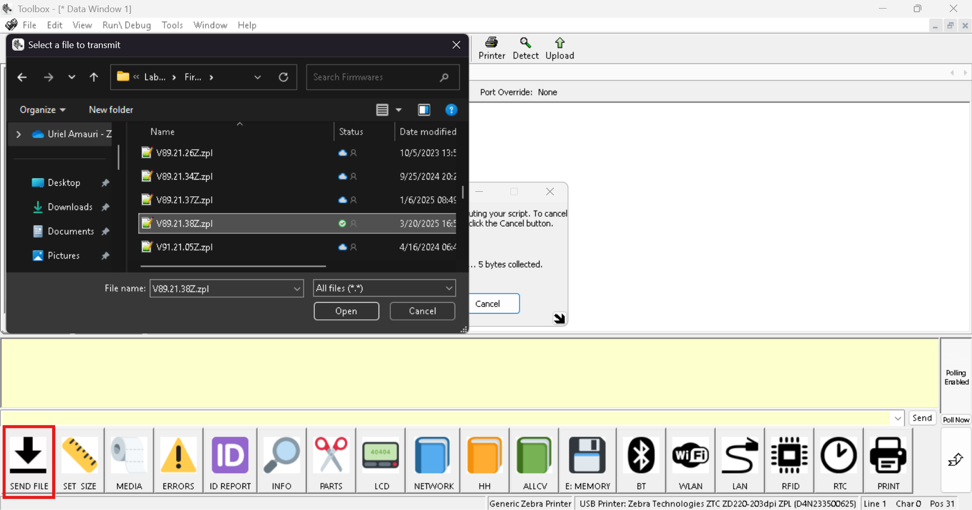 Toolbox: invio di file e comandi direttamente alla stampante