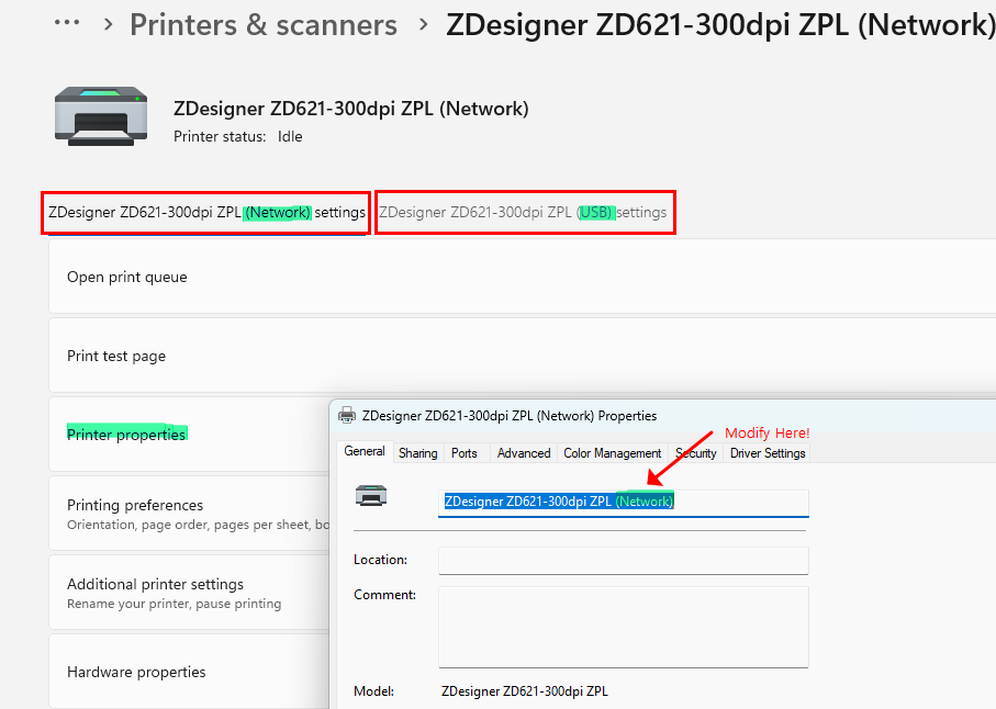 Renaming Printer Driver for Multiple Interface