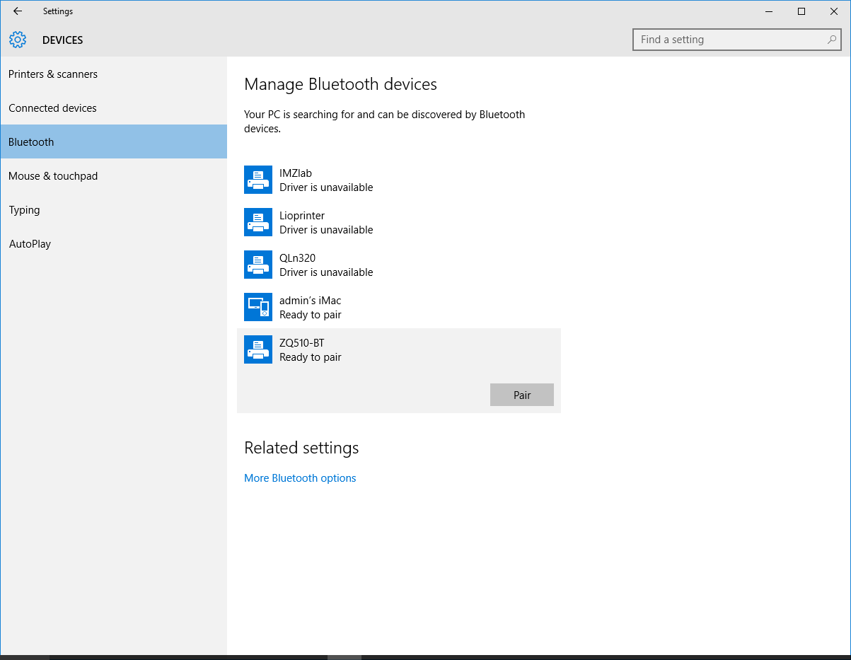 Windows 10 Bluetooth Setup with Zebra Printers