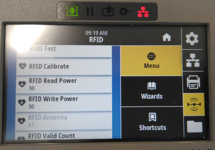 確認用画面 ZD621R: RFID電力設定の上限。(日本モデルのみ)