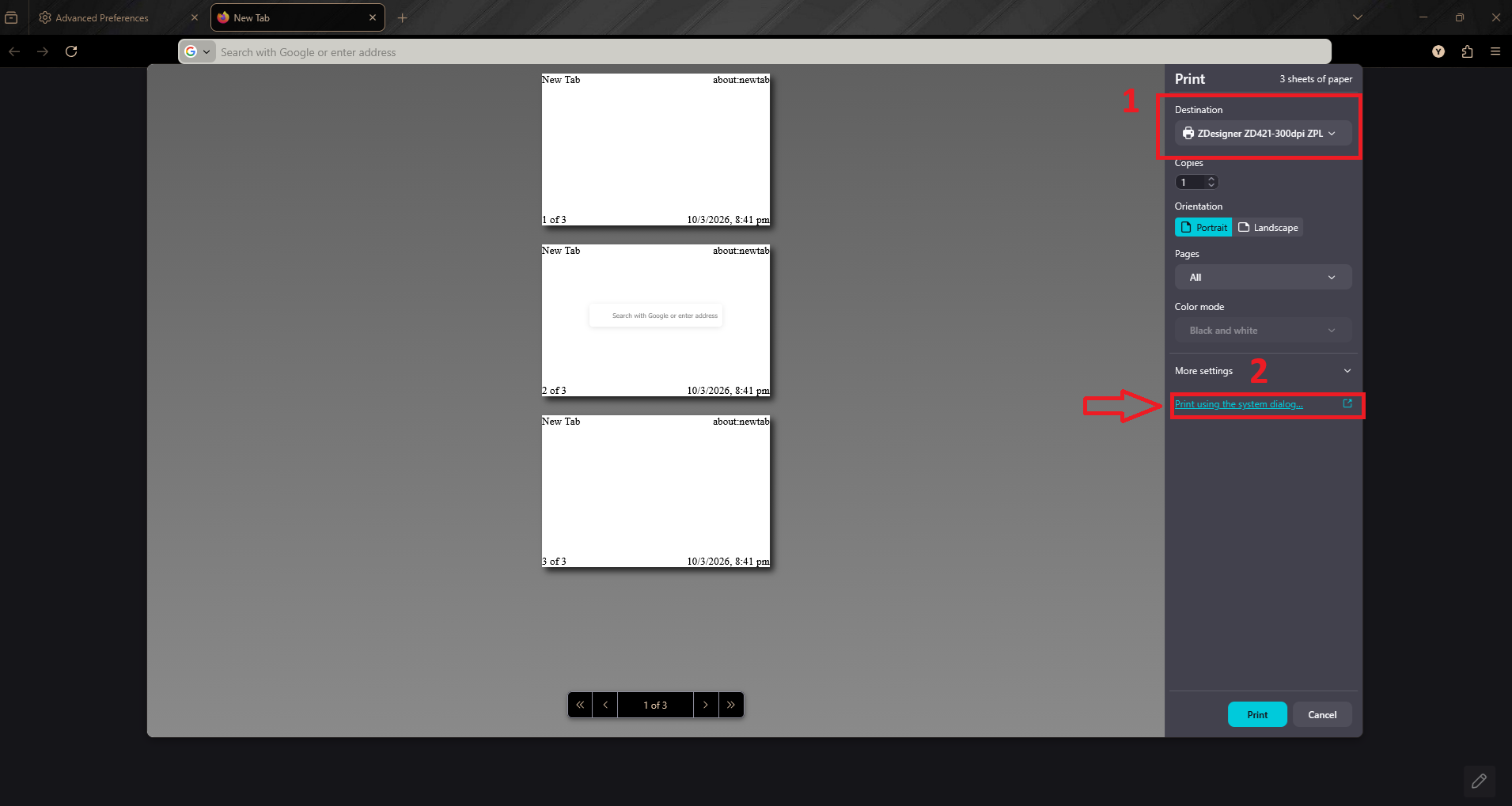 Add or Edit Printer and Save Configuration on Mozilla Firefox